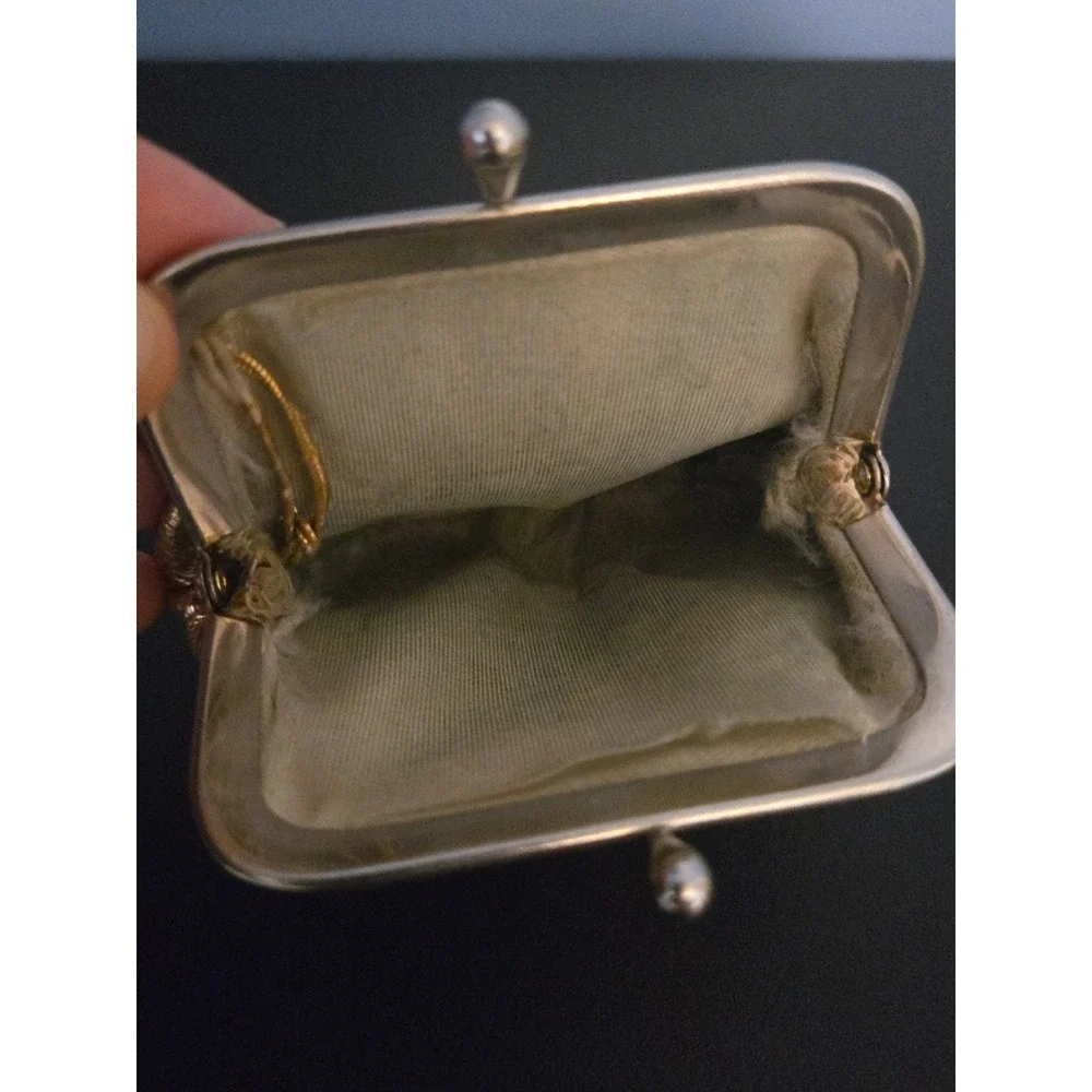 Vintage Gold Metalic Leather Coin Bag Snap Closure Kiss Lock Clasp Retro Evening